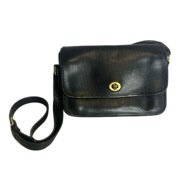 Coach Vintage 90's Black Cowhide Leather Shoulder Purse Front Flap Turnlock - Picture 1 of 14